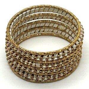 Kundan Bangles Bracelet 9 Piece Gold-tone Ball and White Silk Thread Design